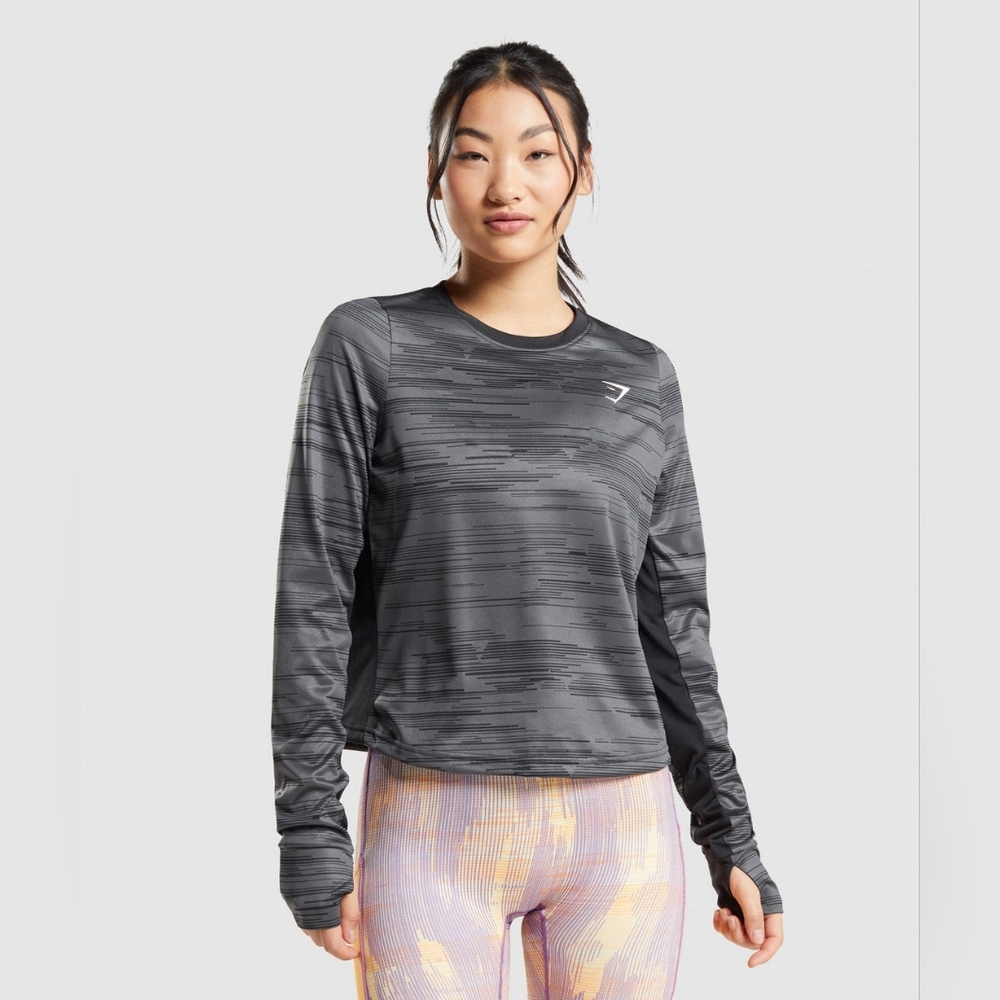 Gym Shark Loose Fit Long Sleeve Thumb Hole Gray Athletic Top Small